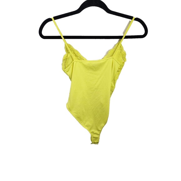 Nwt Zara Womens S Lace Trim Neon Yellow Bodysuit With Snap Closure - Picture 3 of 7